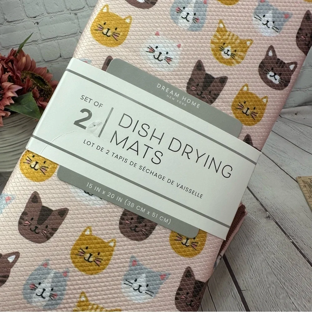 NWT dream home matching Cat Print Dish Drying Mats and kitchen towels